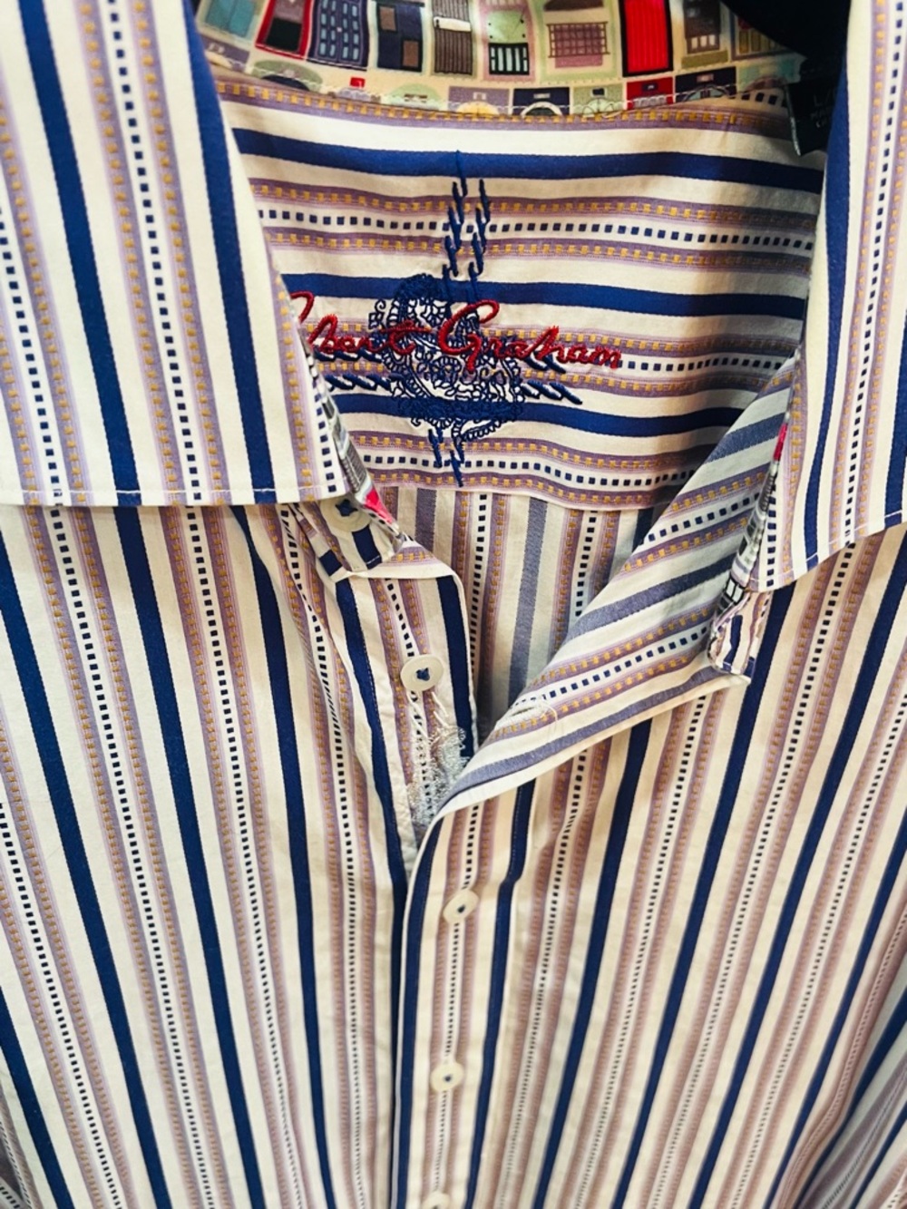 Robert Graham Vertical Stripe Button-Down in Blue and Cream